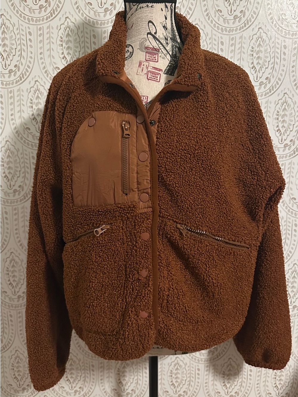 Brown Sherpa Jacket with Chest Pocket - only used once excellent condition